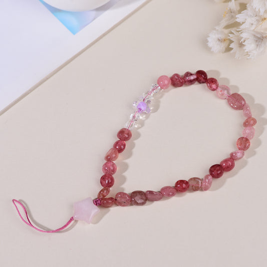 [101]Beautiful  crystal stone cell phone chain handmake jewelry natural stawberry quarts lucky stone