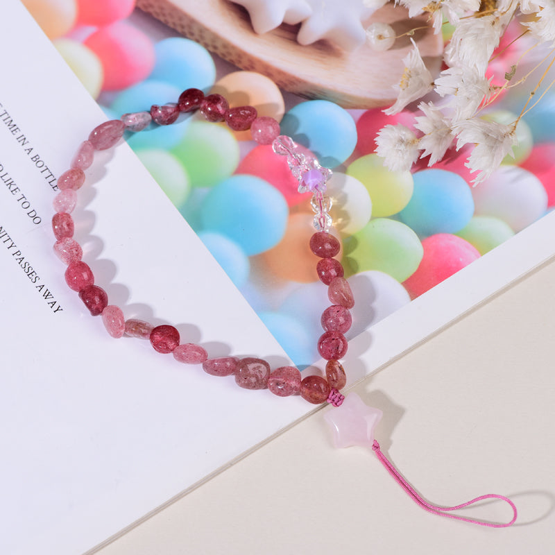 [101]Beautiful  crystal stone cell phone chain handmake jewelry natural stawberry quarts lucky stone