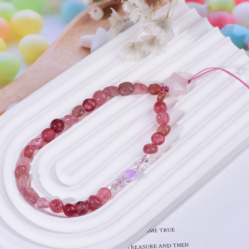 [101]Beautiful  crystal stone cell phone chain handmake jewelry natural stawberry quarts lucky stone