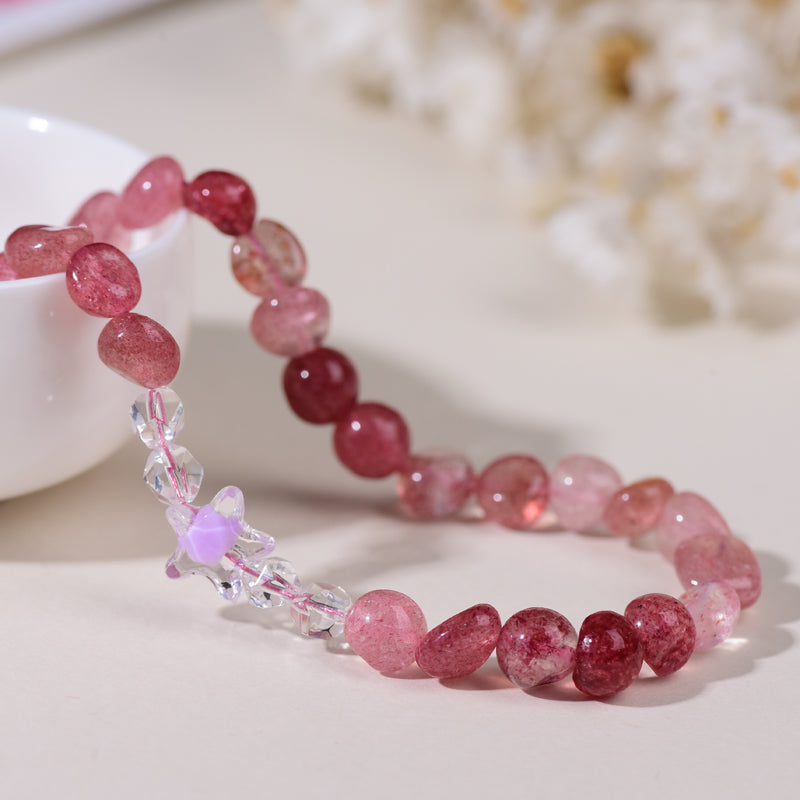 [101]Beautiful  crystal stone cell phone chain handmake jewelry natural stawberry quarts lucky stone