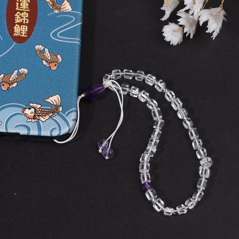 [106]White crystal phone chain clear and glaring natual stone