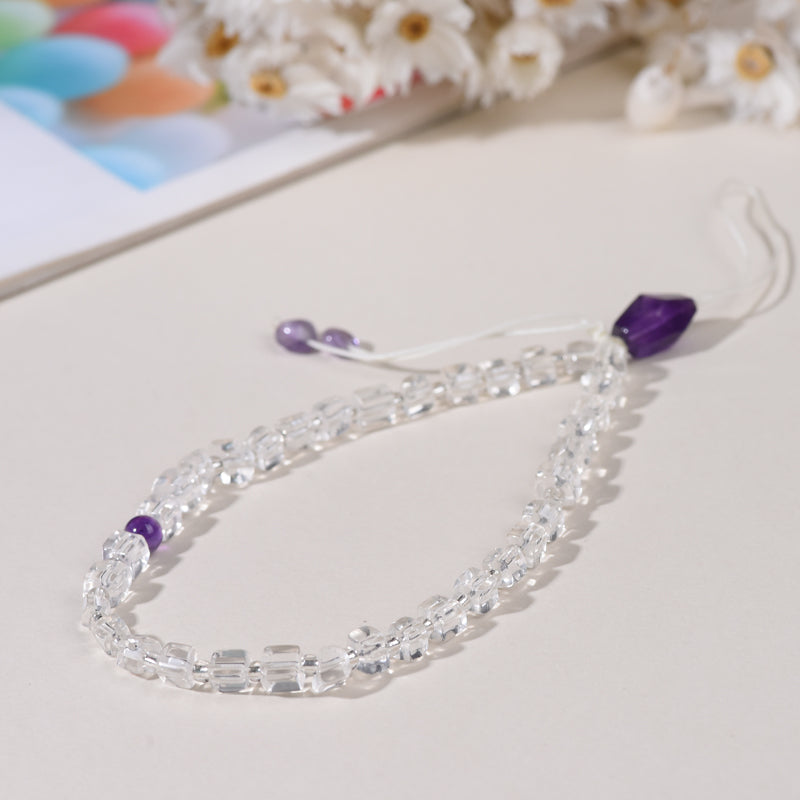 [106]White crystal phone chain clear and glaring natual stone