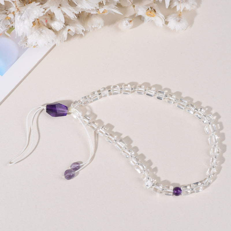 [106]White crystal phone chain clear and glaring natual stone